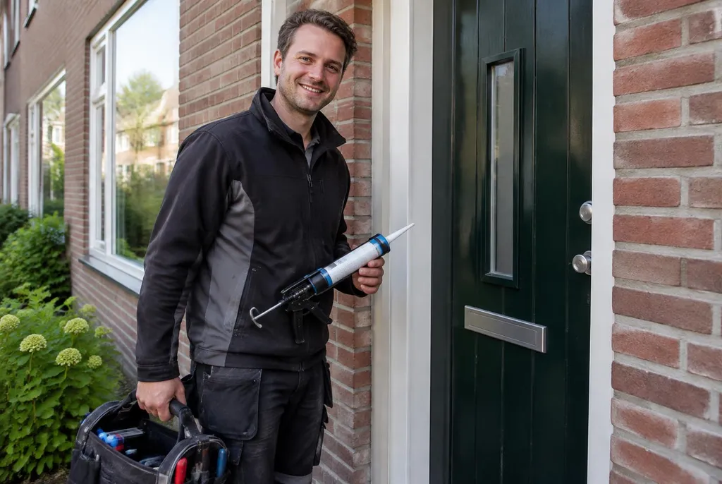 Vakman van Kitbedrijf Zeewolde bij de voordeur van een woning